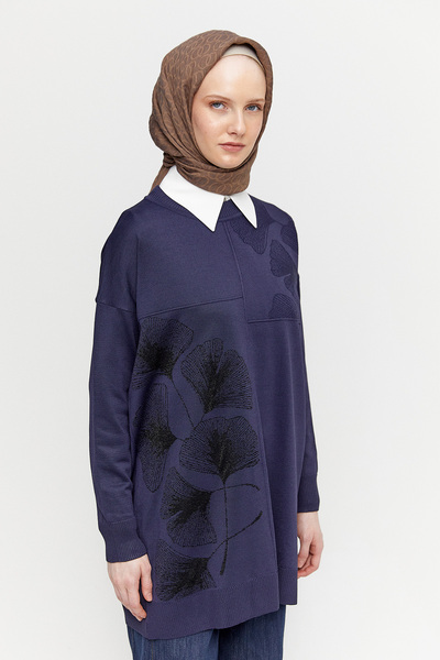 Setrms Yaprak Desenli Simli Triko Tunik