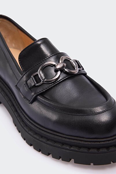 Favgi Möil Siyah Deri Kadın Günlük Ayakkabı