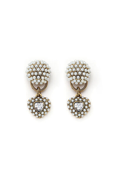Mon Reve Pearl Amour İnci Zirkon Kalp Charm Klipsli Küpe