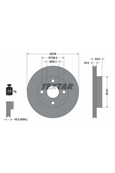 TEXTAR Дискови спирачки Toyota Echo Limousine/Platz/Yaris