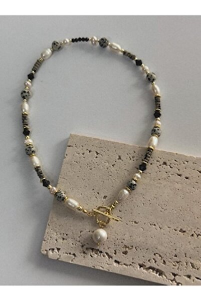 OEM Colier Gold Plated cu Perle de cultura, Jasp Dalmatian, margele, pandativ...