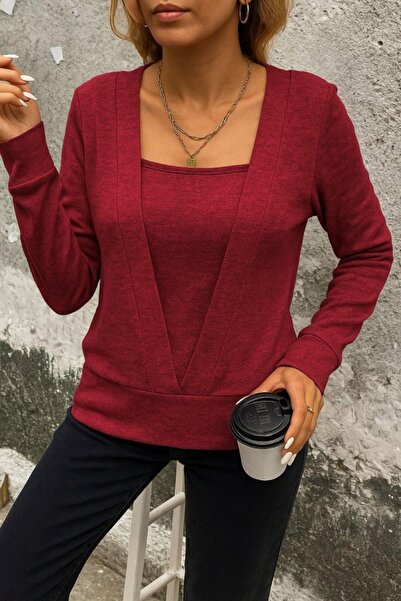 Mossta Double-Breasted Collar Soft Blouse with Cuffs on the Sleeves and Hem - Red