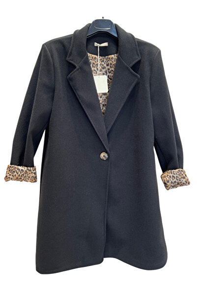 OEM Women's black animal print coat, M/L