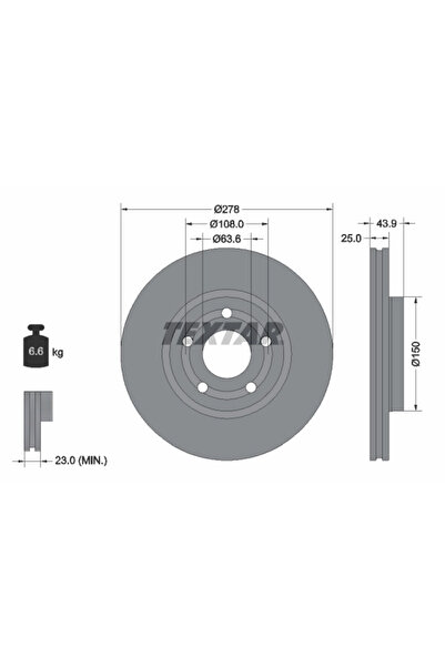 TEXTAR Disc Frana Ford Puma/Tourneo Courier V769 Microbus/Transit Courier V76...