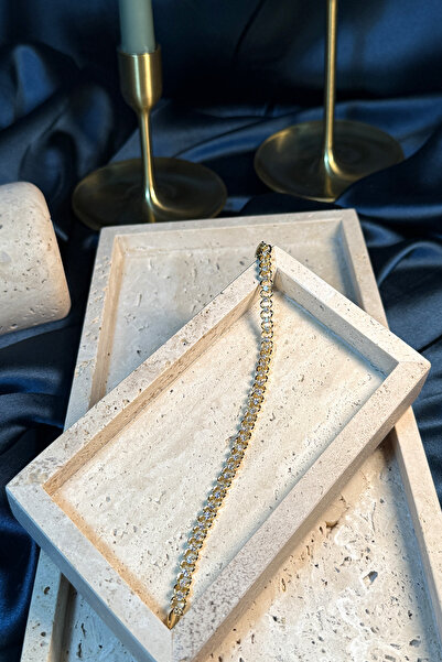 MOONİ ACCESSORİES Örgü Fransız Tasarım Zirkon Taşlı 14K Gold Altın Renk Kadın...