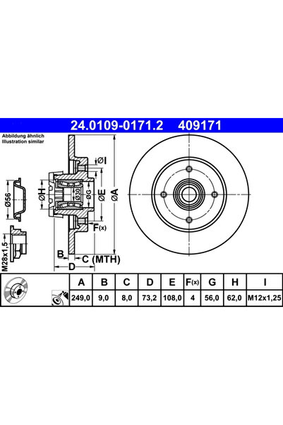 Ate Disc Frana Citroen C4 2/DS4 Peugeot 308 1/308 Cc