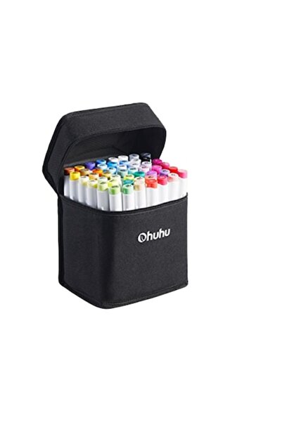 Ohuhu Set 48 markere cu alcool Ohuhu, vârf dublu, pensulă și fină, geantă de ...