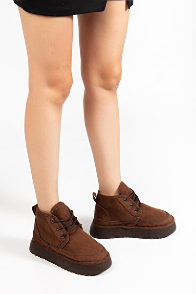 RİSSOLİ Γυναικείες μίνι μπότες με κορδόνια σε καφέ καφέ χρώμα
