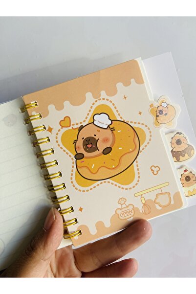 synshop دفتر ملاحظات كابيبارا مع علامة مرجعية وغلاف حلزوني مخطط مع صورة هولوغرام متغيرة