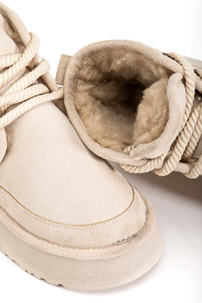 RİSSOLİ Γυναικείες μπότες μίνι με κορδόνια σε μπεζ σουέντ