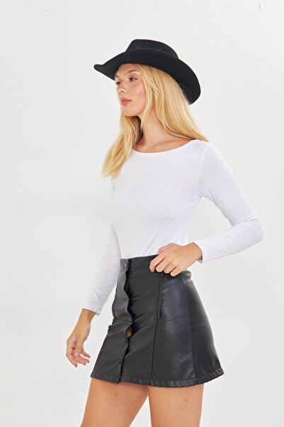 Kutaf Body de bază cu mânecă lungă din lycra albă pentru femei – formă simplă, potrivire confortabilă