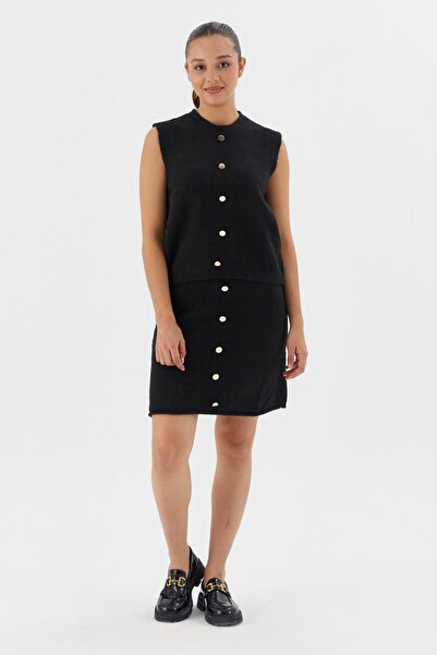 Shopping Shop Set fustă vestă cu detaliu nasturi NEGRU