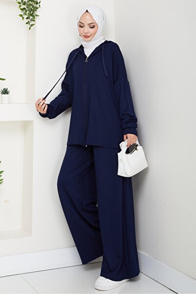 Bestenur Hooded Double Suit 1609 - Navy Blue