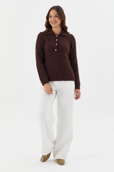 Shopping Shop Soft Textured Buttoned Knit Sweater Brown
