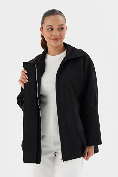 Shopping Shop سترة من جلد الغزال باللون الأسود