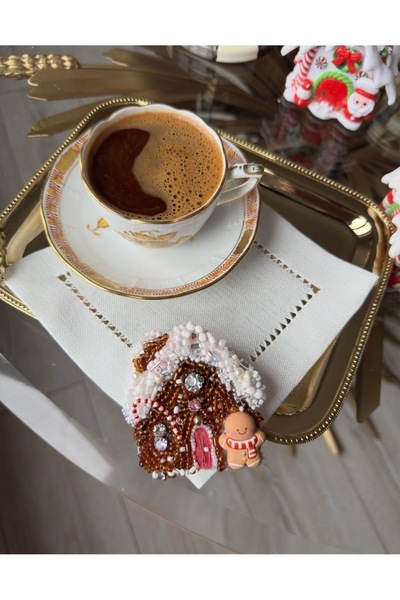 Hatice sakallı design 1 Piece 2026 New Year Themed House Embroidered Coffee S...