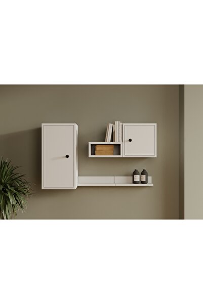 Nettrends Çok Amaçlı Duvar Raf Seti İki Kapaklı Gizli Depolama ve Yatay Açık ...