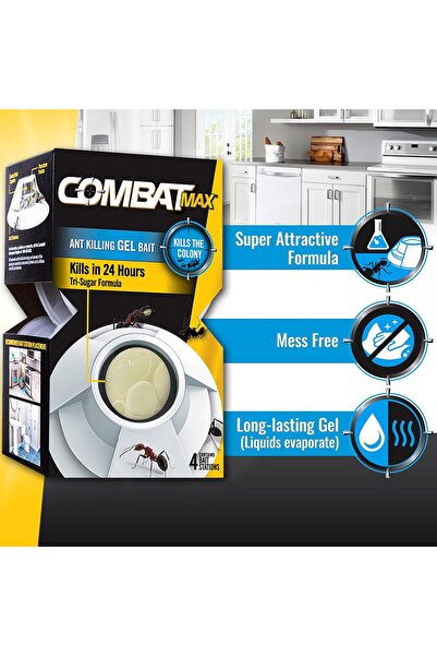 COMBAT محطة طُعم جل ماكس لقتل النمل، للاستخدام الداخلي والخارجي، 4 قطع