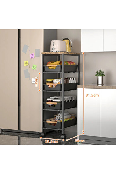 Rovitech Suport portabil subțire cu 5 niveluri, 4 rafturi retractabile, rotaț...