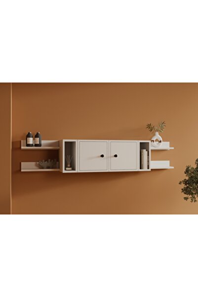Nettrends 2 Kapaklı Orta Dolap ve Geniş Sergileme Alanı Sunan Çift Katlı Duvar Rafı MST-DVR-1019