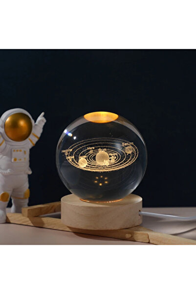 Rovitech Lampă decorativă din sticlă, tip sistem solar, efect 3D, alimentare USB, 8 cm