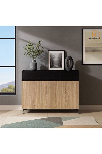 Al Saada Home Shoe Cabinet 3-Door - 98*40*120 - Black and Beige
