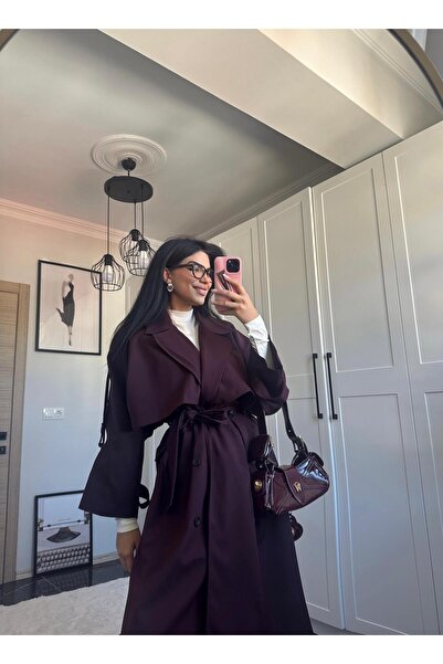 Gizuu Premium Mürdüm Apoletli Trençkot