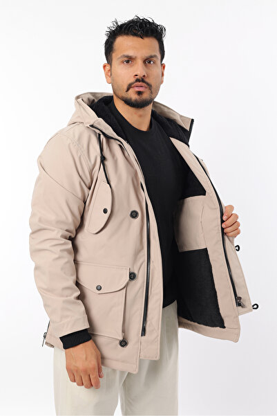 Rodrigo Men's Fur-Lined Cold and Windproof Hooded Ribbed Sleeve Coat