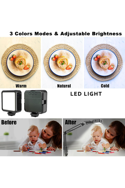 Coverzone Üstten Çekim Tripod CZ45 - 360° Döner, Katlanabilir Stand, Video & Yayın için LED Işıklı Tutucu Set
