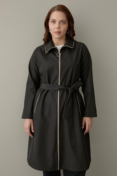 FATMA DANIŞMAN Sırt Kemer Detaylı Kısa Trenç -Siyah