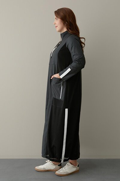 FATMA DANIŞMAN Bambu Ve Yağmurluk Kumaş File Detaylı Kap -Siyah