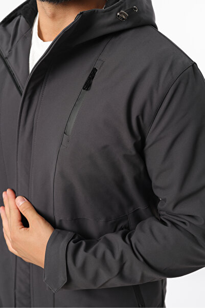 Rodrigo Men's Fur-Lined Windproof Softgel Fabric Hooded Zippered Coat