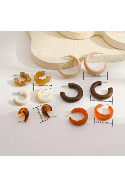 PABALAS 6 Pairs Elegant Geometric C-Shaped Acrylic Earrings Set in Pastel and Natural Tones