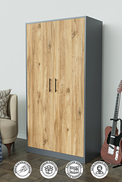 Hediyeler Kapında Calista Gardırop 5 Raflı 2 Kapaklı Askılı Elbise Dolabı