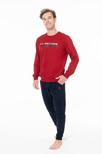 U.S. Polo Assn. Men's Crew Neck Long Sleeve Pajama Set S26928 Banded Legs Comfortable Fabric with Pockets