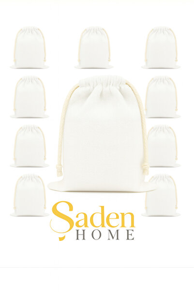 SADEN HOME 10 ADET AĞZI BÜZGÜLÜ BEYAZ HAM BEZ KESE -TORBA-ORGANİZER-DÜZENLEYİ...