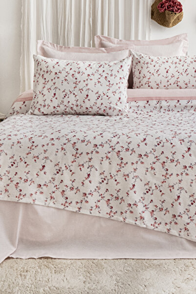 Patterned Quilting Set Double Gonca White (Quilting+Pillowcase)