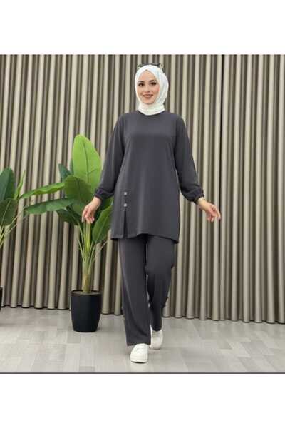 MİSMOLY Button Detailed Oversize Casual Comfortable Two-Piece Suit