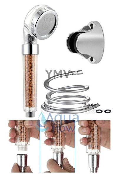 YMV Tasarruflu Tazyikli Boncuklu Duş Başlığı Pvc Patlamaz Duş Banyo Hortumu Seti 3Lü Set