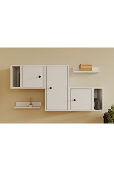 Nettrends 3 Kapaklı Asimetrik Duvar Ünitesi Modern Stil Kapalı ve Açık Bölmel...