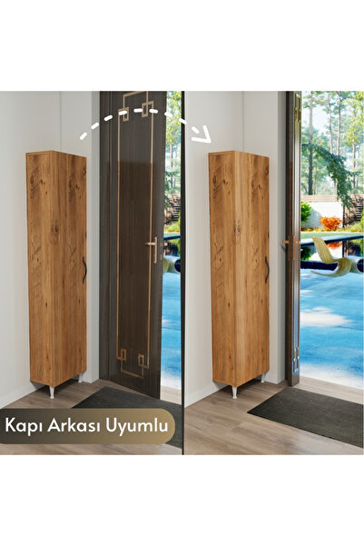 IRMAK MOBİLYA Kapı Arkası Tek kapaklı Çam Renkli 5 Raflı Çok Amaçlı İnce Organizatör Banyo Mutfak Kiler Ardiye Boy Dolabı