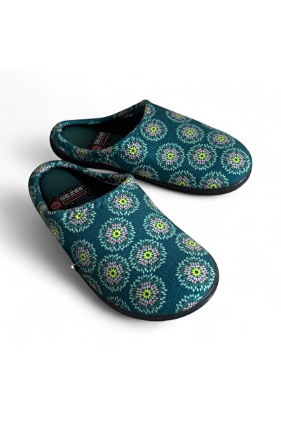 GEZER kadın yeşil baskılı ev terliği