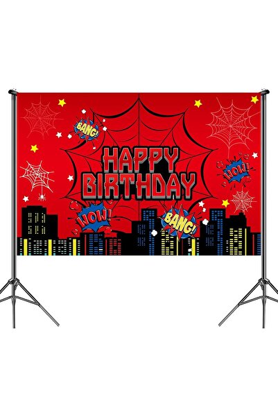 Al Raied لوازم تزيين حفلات خلفية شبكة العنكبوت الحمراء، لافتة ديكور صور الأبطال الخارقين مقاس 5 × 3 أقدام للأولاد B