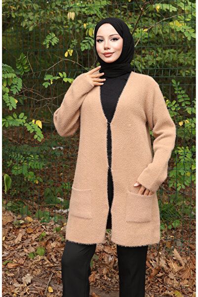 sefamerve Πλεκτό Ζακέτα με τσέπες 0412-01 Γαλακτοκαφέ