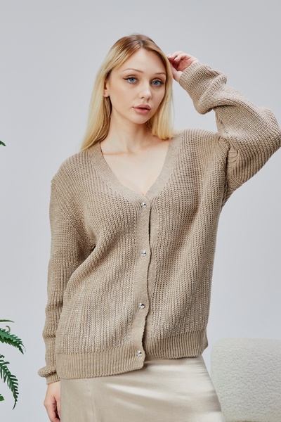 LUGMO Women's Knitwear Cardigan Stoned Standard Size Mink