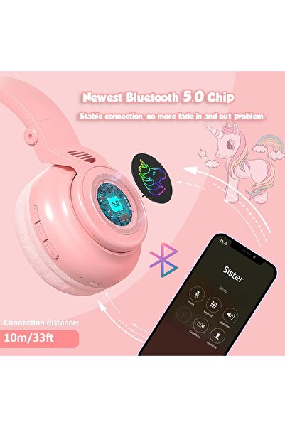 VALA Wireless Headphones for Kids with Cat Ears, Foldable, RGB LED, Vala® STN-27 PREMIUM Unicorn