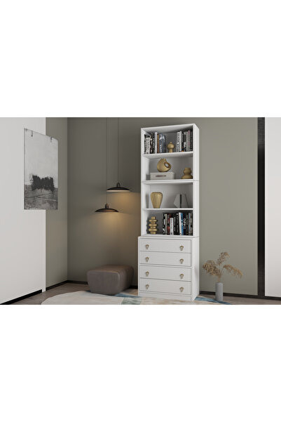 nettrends.net the new trend of shopping Çekmeceli Kitaplık – 202×65×40 cm (3 çekmece, 4 raflı, beyaz)-PNR-KTP-1010