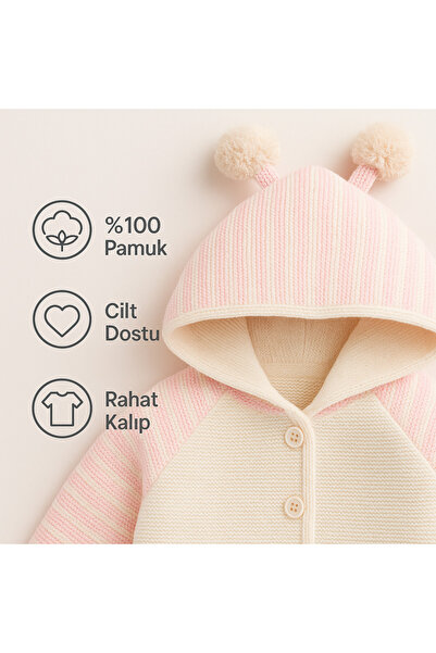 MYZİ STORE Knitwear Hooded Double Layer Baby Girl - Boy Cardigan Coat