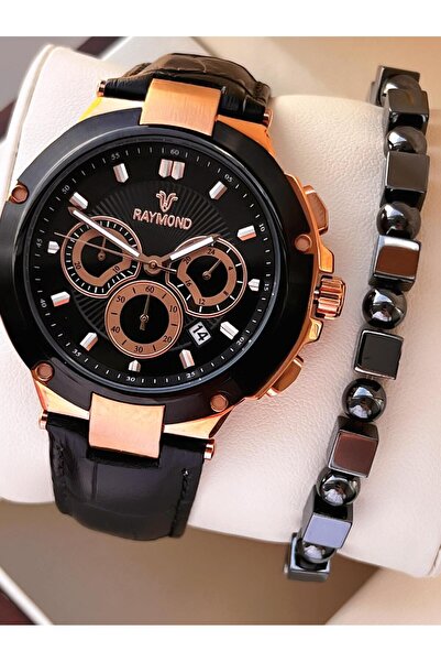 Raymond Special Leather Cord for Engagement and Grooms 2 Years Warranty 5 Atm Men's Wristwatch+Bracelet Rmd.45