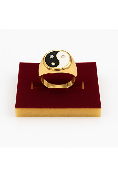 Bittox خاتم للجنسين برمز التوازن ذهبي اللون من يين يانغ - تصميم أنيق خاتم للم...